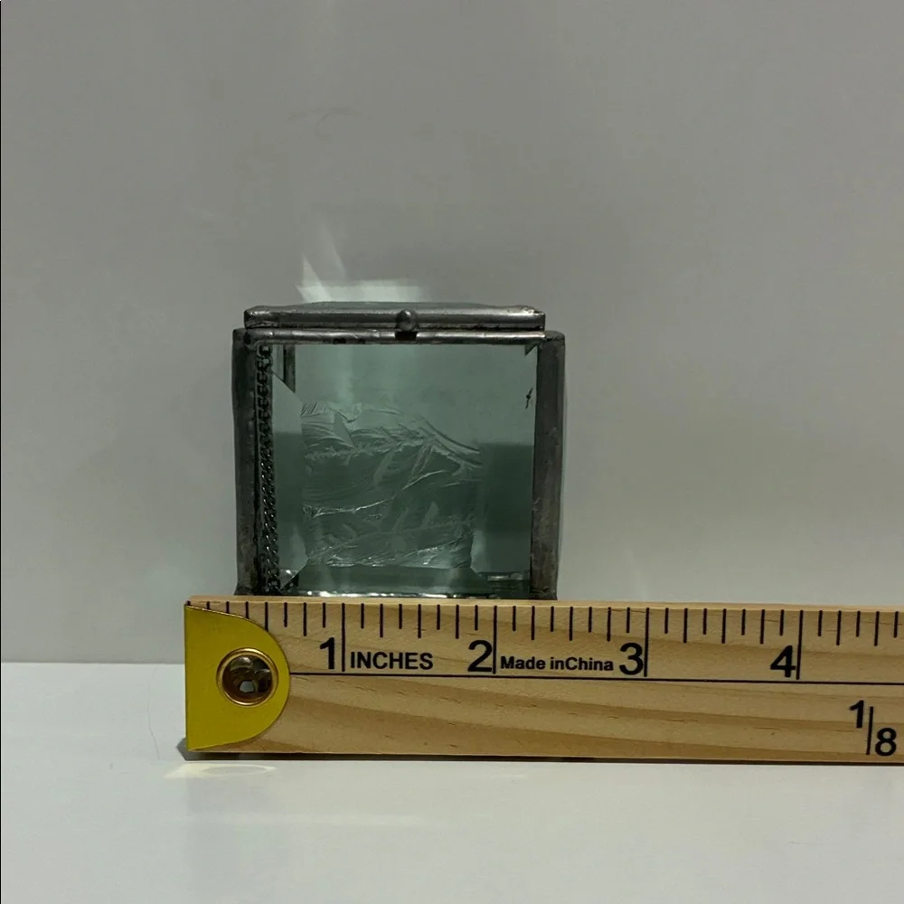 Vintage French Victorian Jewelry Casket Box With Beveled Etched Glass Ormolu 3”
